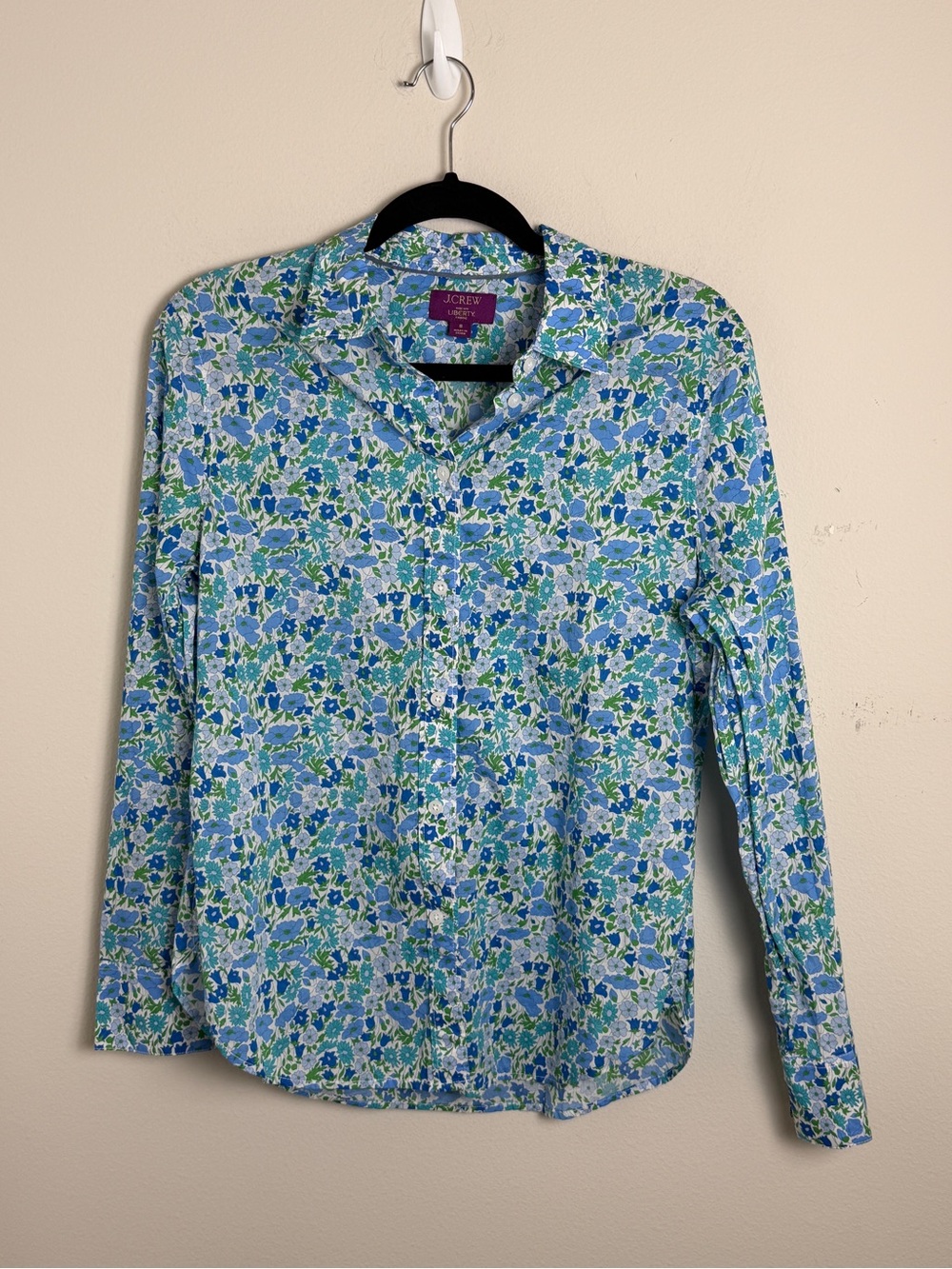 J.Crew Liberty Fabrics Blue Floral Button Down Blouse Size 8 Preppy Office